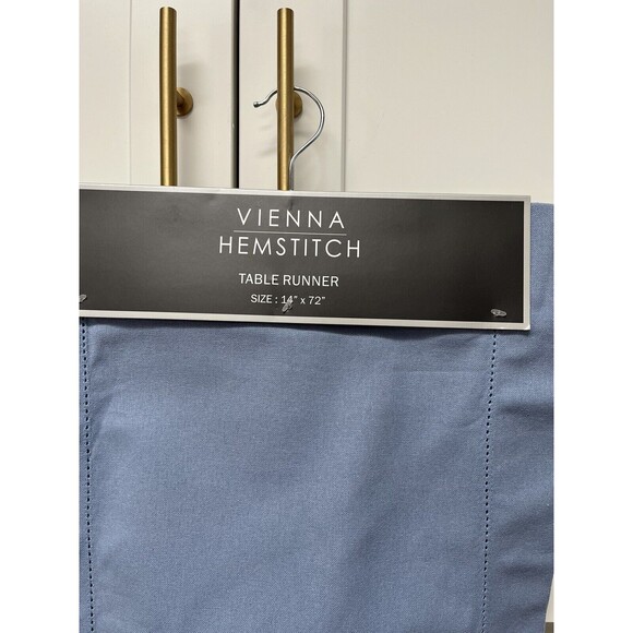 NWT Vienna Hemstitch Blue Table Linen Runner 14 x 72 100% Cotton Classic - Picture 2 of 5
